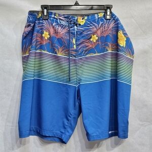 Hurley Floral Stripped Blue 86% Recycled Polyester 14% Spandex Swim Shorts Sz 38